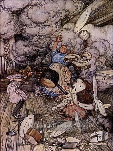 Alice im Wunderland Schwein und Pfeffer Illustrator Arthur Rackham Ölgemälde